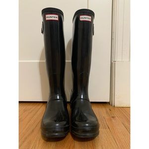 Hunter rain boots tall black glossy
